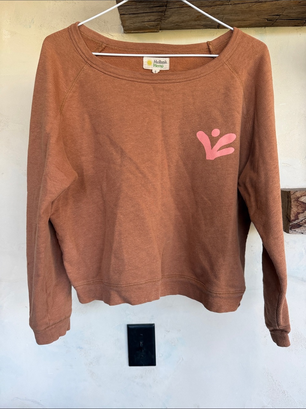 Mollusk Hemp Rust Brown Sweatshirt with Pink flower